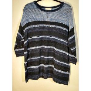 Cj Banks Womens Blue Crochet Knit Sweater 1X 16/18 Top Long sleeves Cotton blend